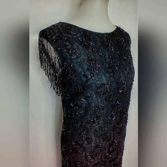 VINTAGE BEADED LACE EVENING DRESS - Picture 2 of 10